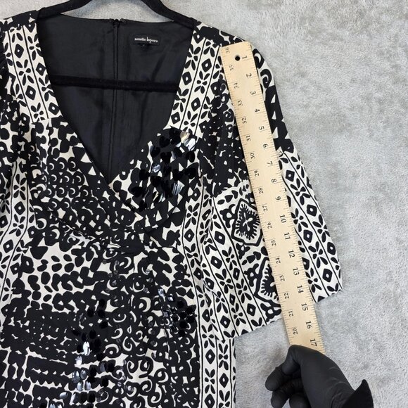 Vintage Nanette Lepore Blouse Womens 2 Black White Silk Sequin Embellished Boho - Picture 6 of 14